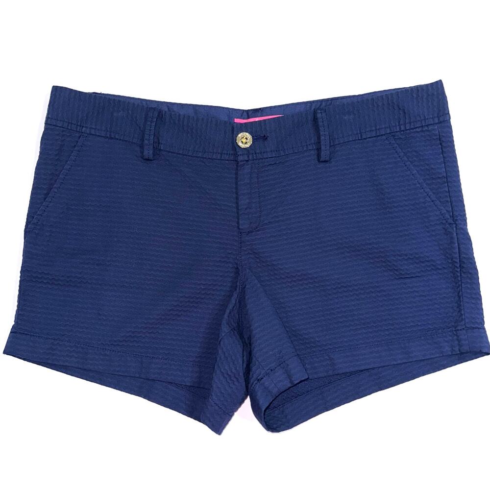 Lilly Pulitzer Women’s Navy Textured Cotton Shorts Sz 16 In EUC